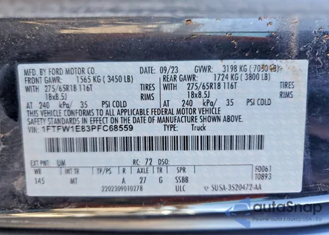 2023 Ford F150 Supercrew from USA, damaged, VIN 1FTFW1E83PFC68559